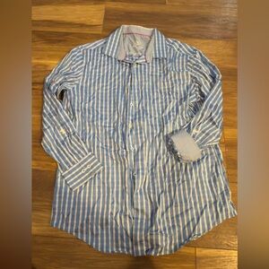 Bugatchi Blue and White Casual Button Down Shirt